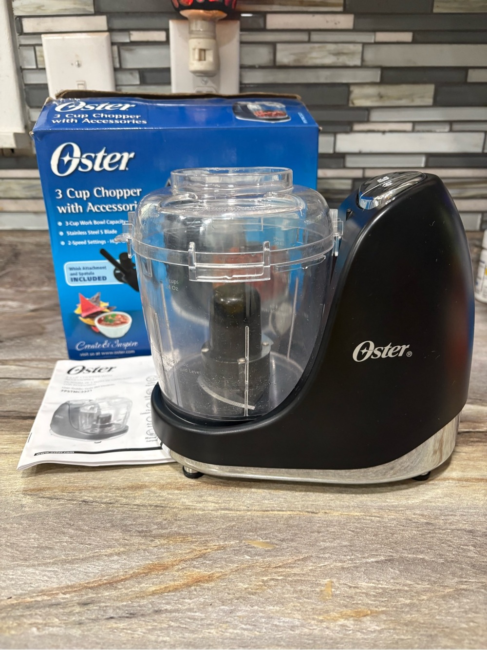 Oster 3 Cup Mini Food Chopper FPSTMC3321 Black Food Processor w/ Box Manual.